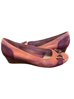 Hush Puppies Salmon Pink/Plum Leather Wedge Heel Shoe (7.5)